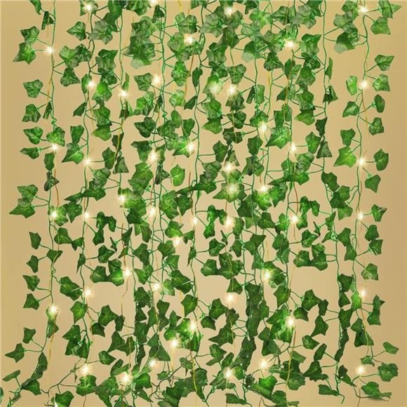 Ivy Fake Vines 12 Pack 86 FT Artificial Ivy 100 LED String Light Leaf Wall Faux - Picture 1 of 6